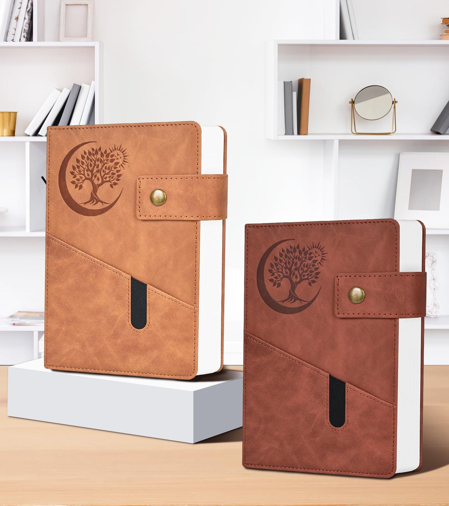 PAIBAS A5 Leather Lined Journal Notebook, 5.9"x8.4" 366 Pages 100GSM College Ruled Hardcover Diary with 3 Ribbon Bookmarks, Brass Snap & Front Pocket, Journals for Writing Work Travel Men Women