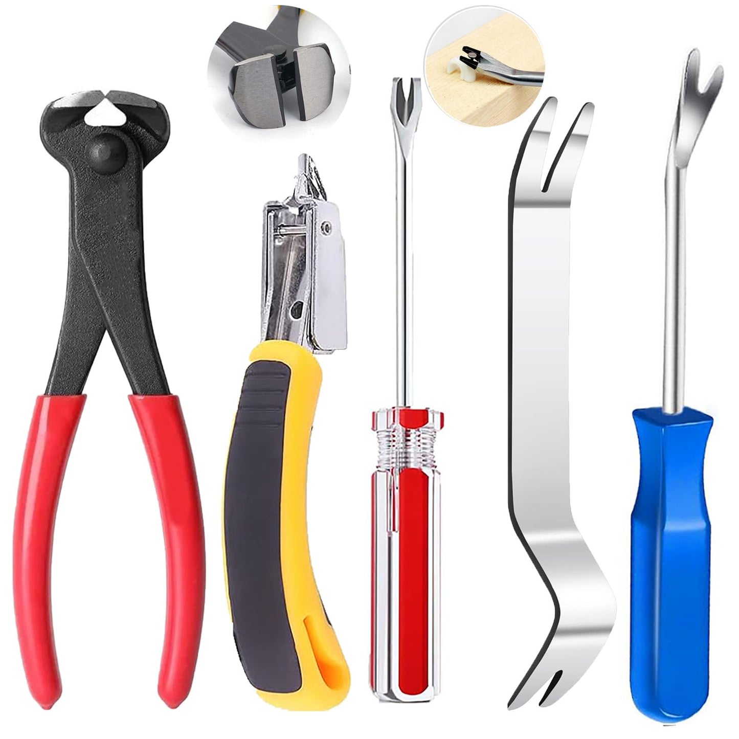 Upholstery Staple Remover Tack Puller Nail Remover Tool Set Nail Puller Plier, Staple Puller, Tack Lifter, Fastener Remover, for Furniture Floor Wall Wooden Case Car Photo Frame (5 pcs)