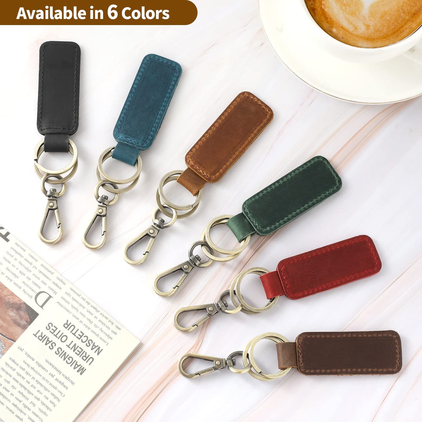 Jack&Chris Genuine Leather Car Keychain, Universal Key Fob Keychain, Leather Key Chain Holder for Men and Women, 2 Keyrings and Carabiner Clip, JC306-Black