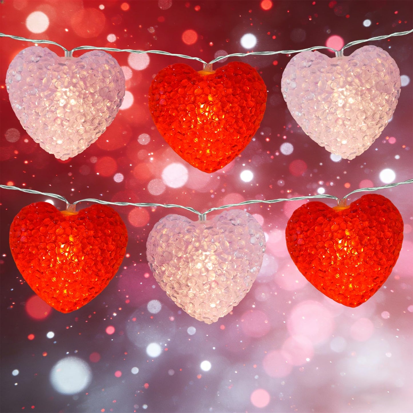 Valentines Day String Lights 7Ft 10 LED Red Pink Heart Lights Battery Operated with 8 Modes & Timer, Shatterproof Valentine Heart String Light for Indoor Outdoor Home Porch Christmas Valentines Decor