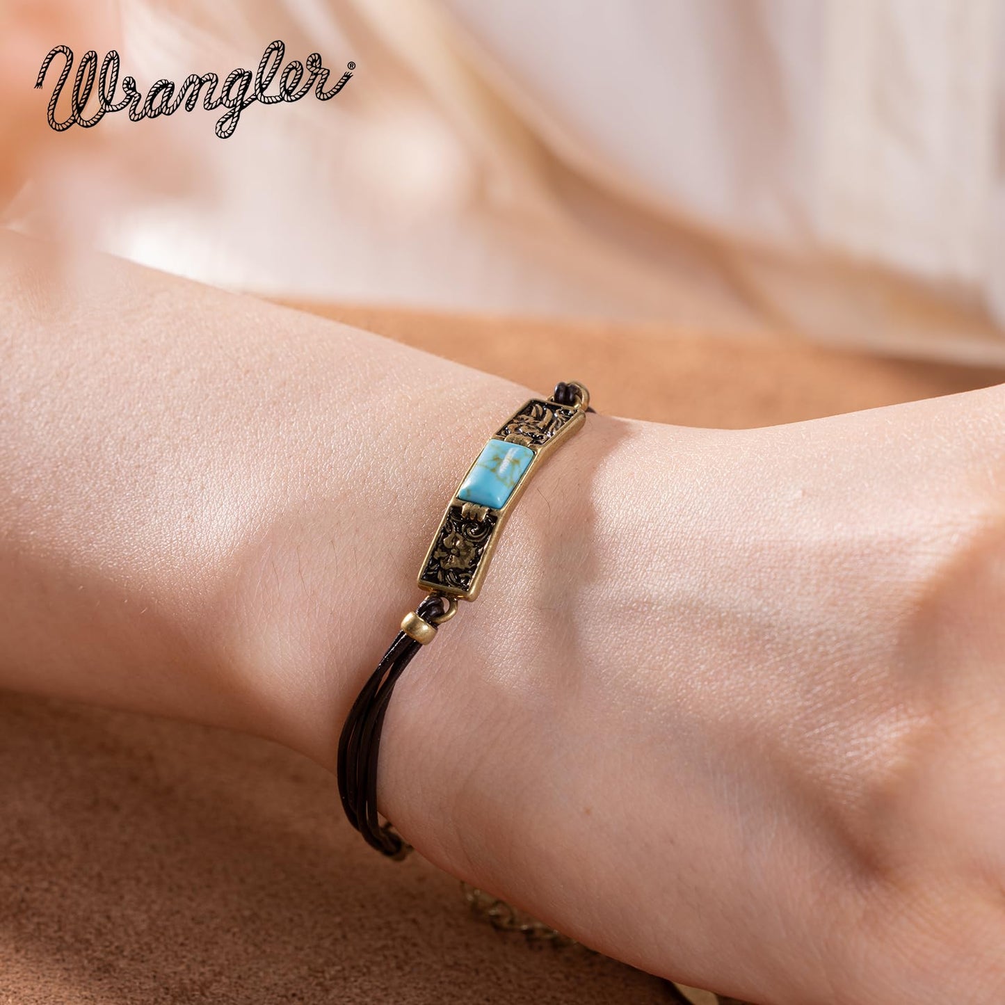 Montana West x Wrangler Faux Leather Wrap Bracelets for Women Western Country Bohemian Cowgirl Turquoise Dainty Jewelry AR-WGW-1119G-TQ