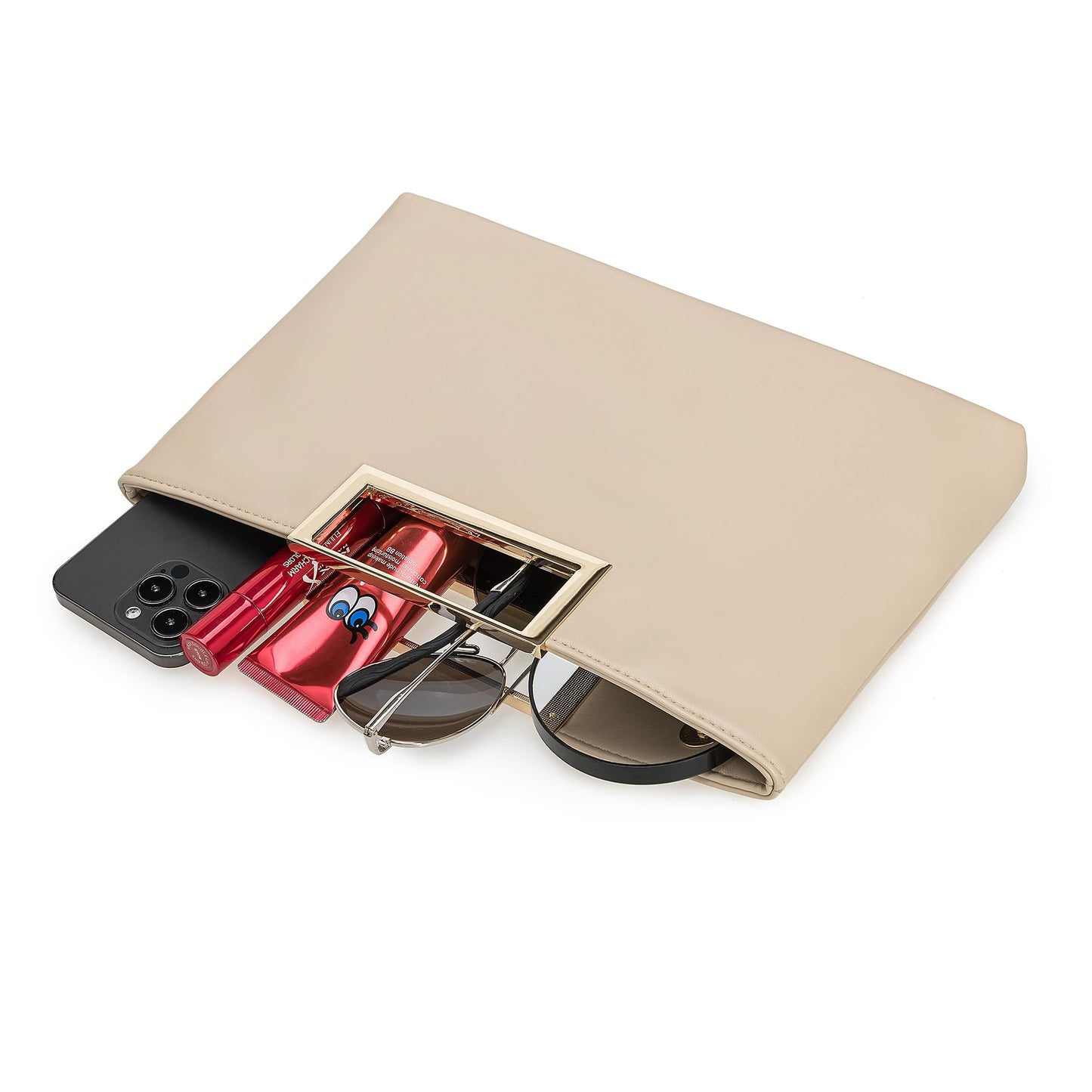CHARMING TAILOR Fashion PU Leather Handbag Stylish Women Convertible Clutch Purse (Beige)