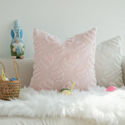 JOJUSIS Decorative Pillow Covers Pack of 4 Spring Throw Pillowcases Faux Fur Couch Cushion Easter Egg 18 x 18 Inch
