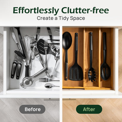 Carbonized Bamboo Kitchen Drawer Organizer, 8 Slots Silverware Organizer, Utensil Holder & Cutlery Tray, 2.2" Deep for Extra Capacity, Non-Slip Feet Included