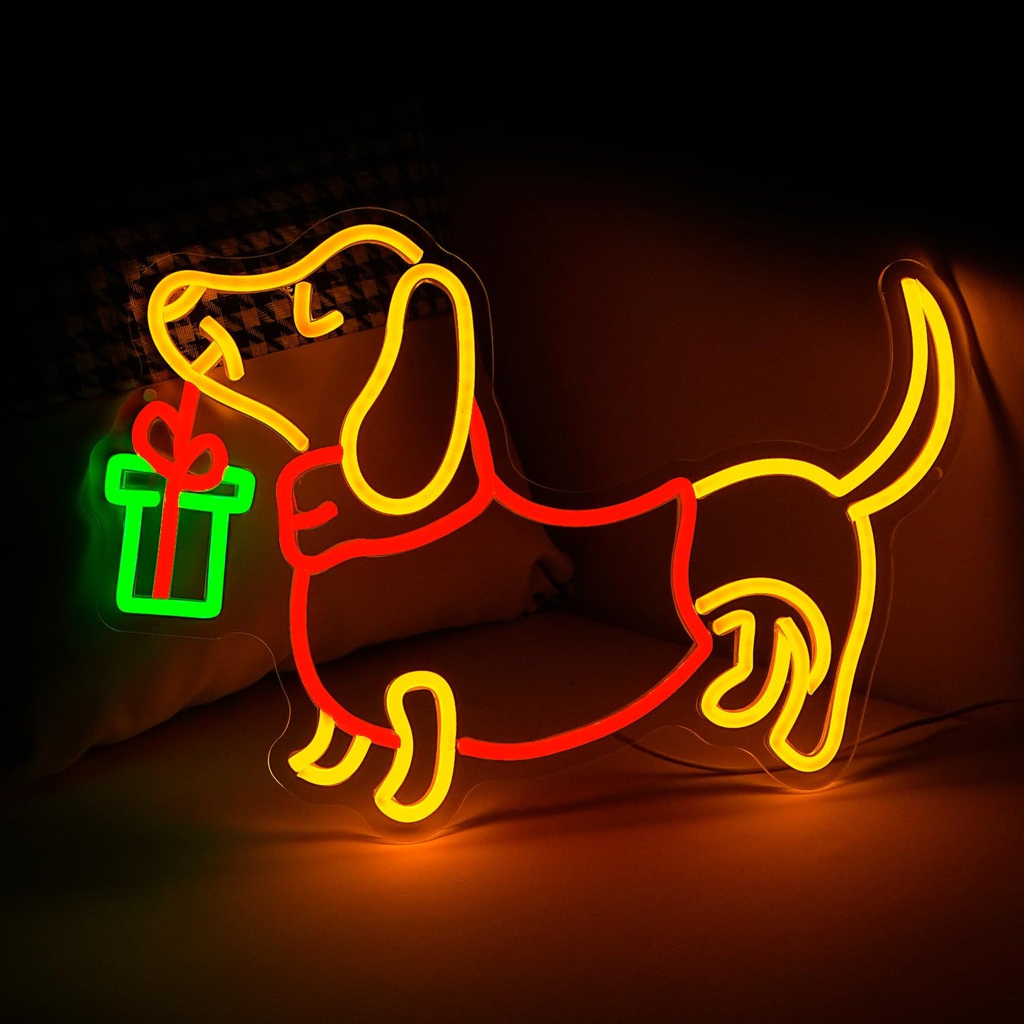 JLEWUINH Dachshund Neon Sign LED Neon Cute Poppy Light for Wall Decor Dog Light Up Sign for Bedroom Christmas Party Decor gift Neon Sign(16.5”*11.8”)