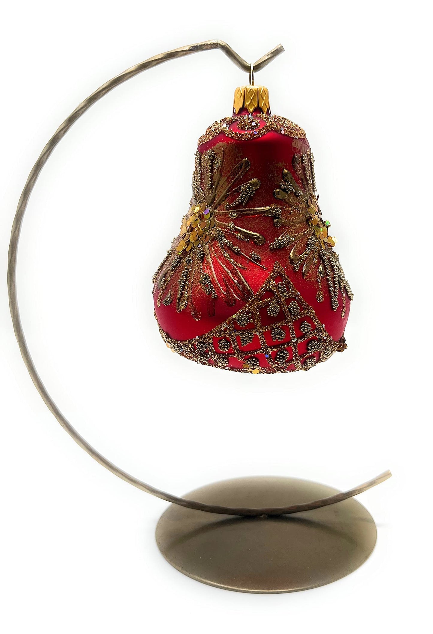 Polish Gallery Christmas Bell Ornament 4-Inch Blown Glass (Fire Star)