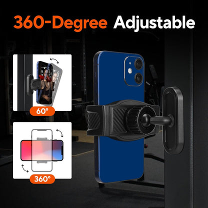 Portable Gym Magnetic Phone Holder with Magnet Base Attach to Metal Surface, 360° Adjustable Gym Phone Holder Magnet Mount for All Smartphones