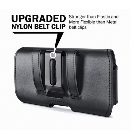 DeBin Holster for Large iPhone Plus, Pro Max Models 16 15 14 13 12 11 Xs Max – Leather Cell Phone Belt Holder Case with Clip, Carrying Pouch Cover Fits Phone with Case on, Black