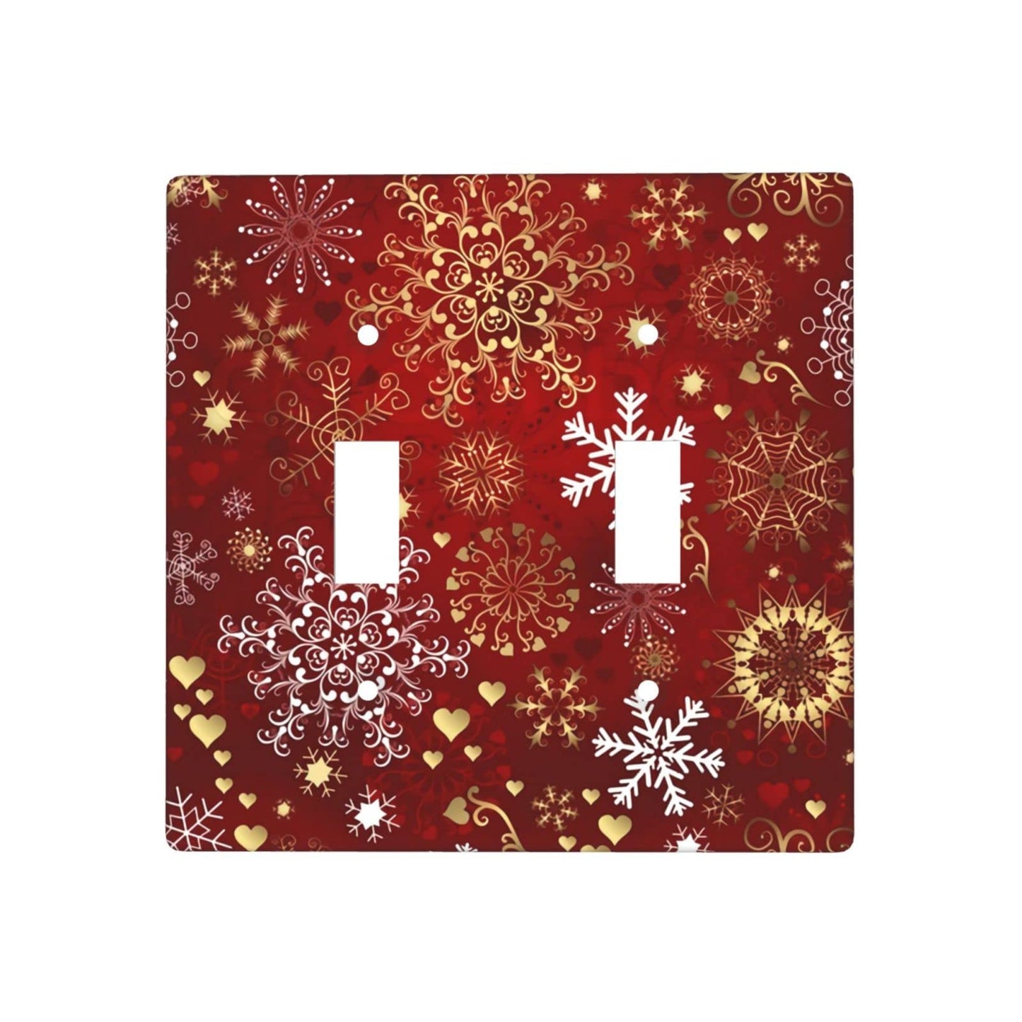 Winter Snowflake Red Sparkle Christmas Pattern Double Gang Toggle Light Cover Decor Wall Plate/Switch Standard Size