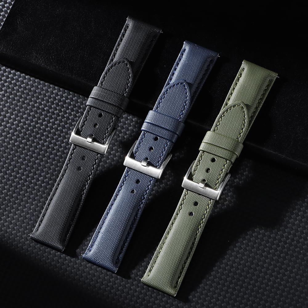 JUNGHELE Nylon watch band for men and women,Quick Release Premium Oxford Waterproof Fabric Weave Back Lining Leather Nylon watch strap with Stainless-Steel Buckle,Green 18mm watch band