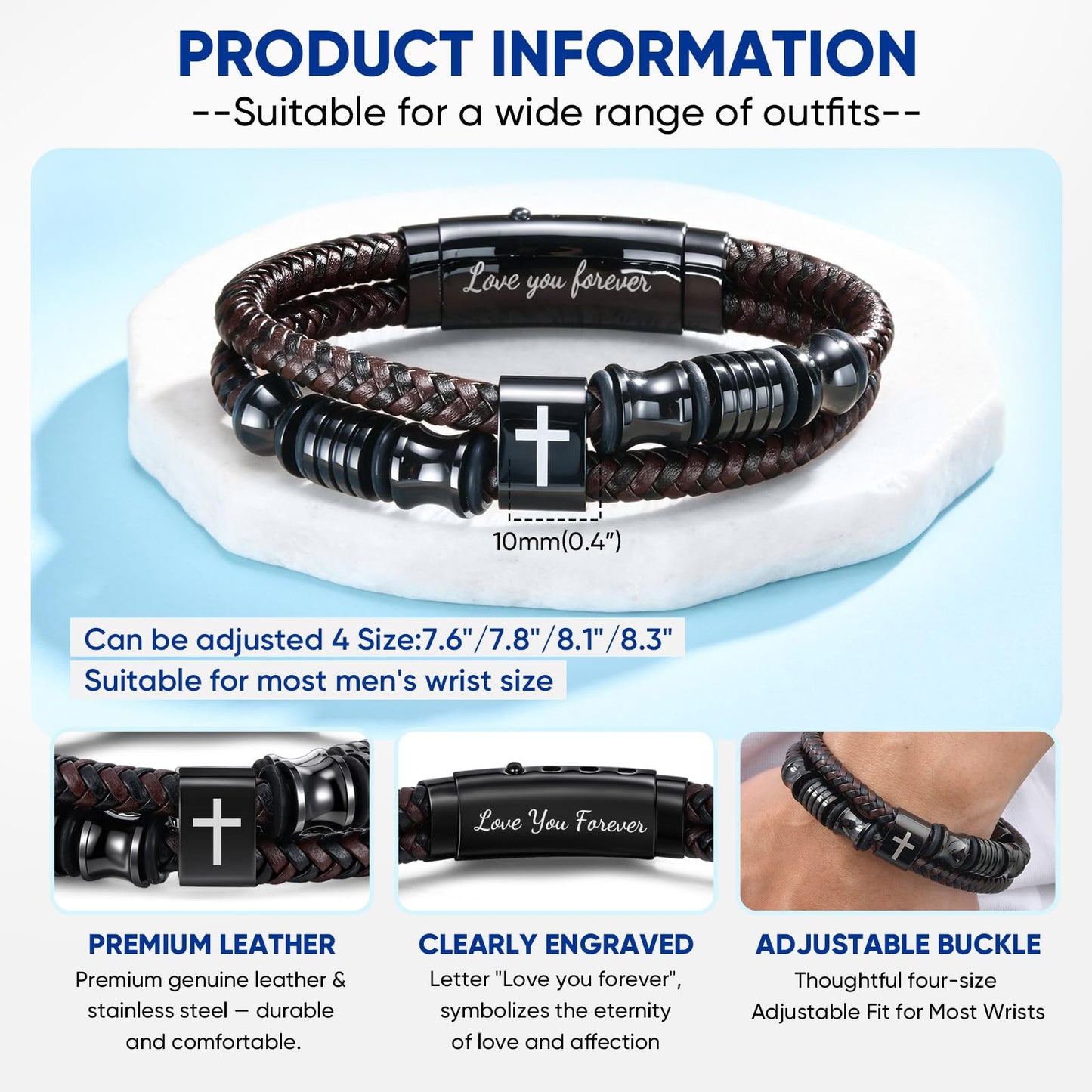 30th Birthday Cross Bracelets Gifts for Men - Adjustable Double-Row Braided Leather Bracelet Faith Religious Catholic Christian Easter Jewelry Gift Happy Birthday Bracelet for Papa Grandpa Brother