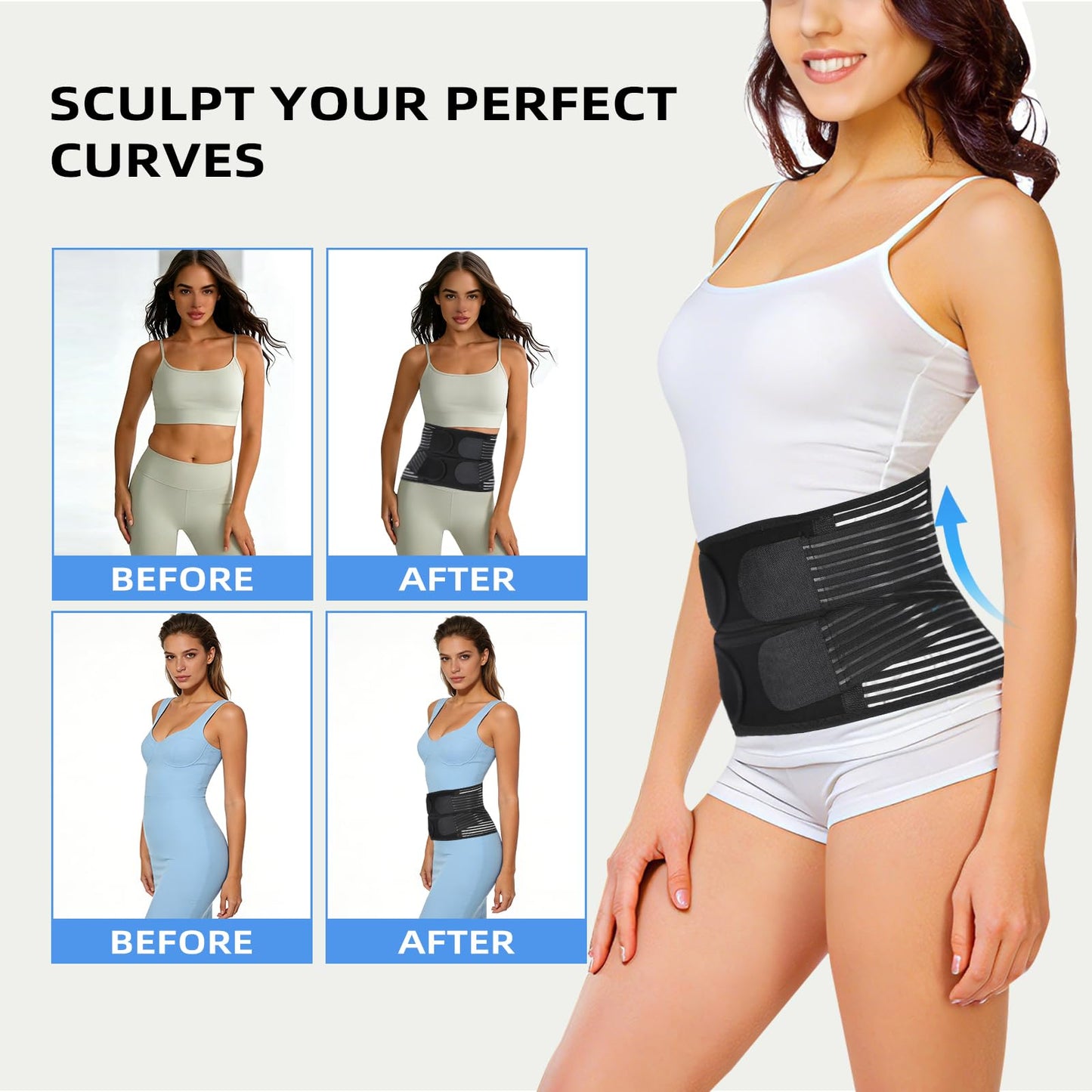 VobeNit Waist Trainer Belt for Women Segmented Corset Waist Cincher Trimmer Tummy Control Postpartum Faja Body Shaper Black