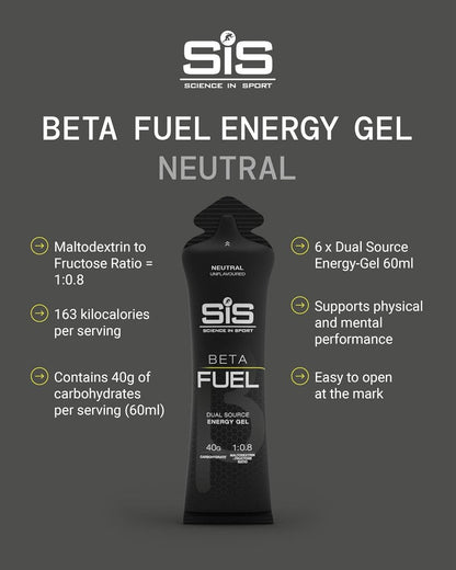 BETA Fuel Gel - Isotonic Dual-Source Energy Gel for Fast Absorption | 6-Pack, Neutral Flavor