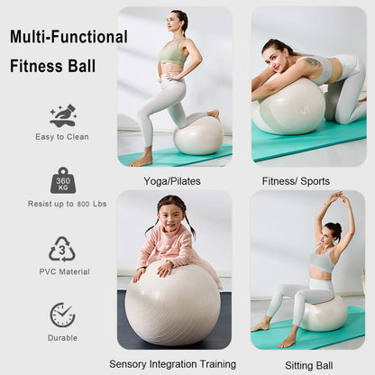 YR Exercise Ball 21.6'' Yoga Ball for Workout Pregnancy Stability, Anti Burst Fitness Ball for Home Gym & Office Chair, Core & Balance Training, Physical Therapy - White