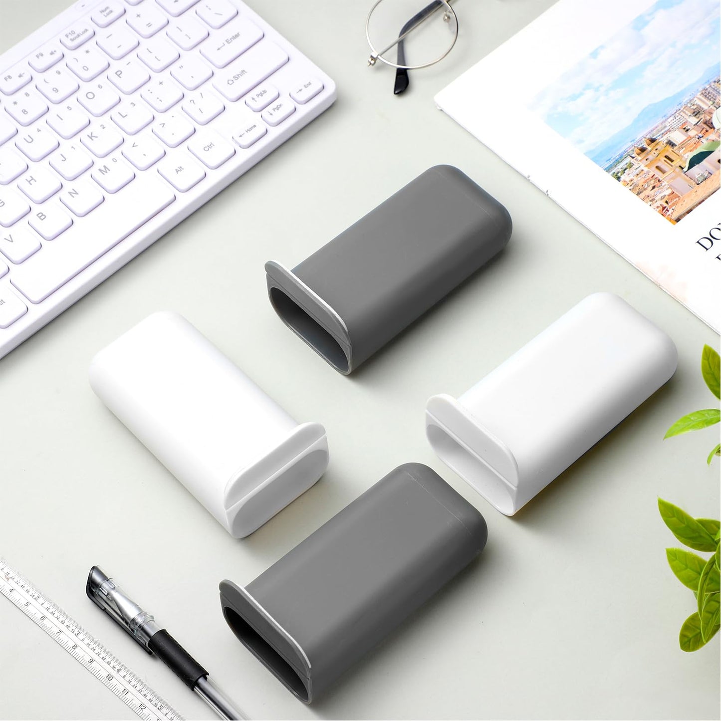 Resurhang 6 Pcs Monitor Pen Pencil Holders Screen Pen Holder Computer Monitor Pencil Holder Desktop Accessories Self Adhesive Table Side Desk Organizer for Office Classroom Gadget Storage(Gray, White)