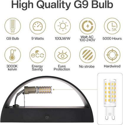 4 Pack Modern LED Wall Sconces, Black 3000K Warm White Hardwired Indoor Wall Lights Up and Down Wall Mount Light for Bedroom,Living Room, Hallway(with G9 Bulbs)