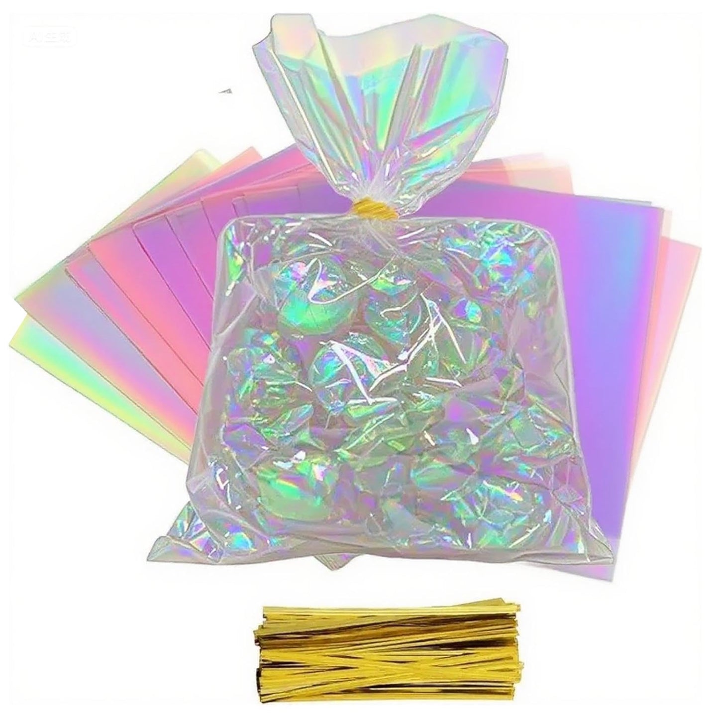 brzikwt 100Pcs Iridescent Gift Bags，Cellophane Bags,Treat Bags,Goodie Bags,Candy Bags They are suitable for Valentine, Birthday, Christmas,Gift Cookie Snack Packing Party Favor Supplies 6x9 inch
