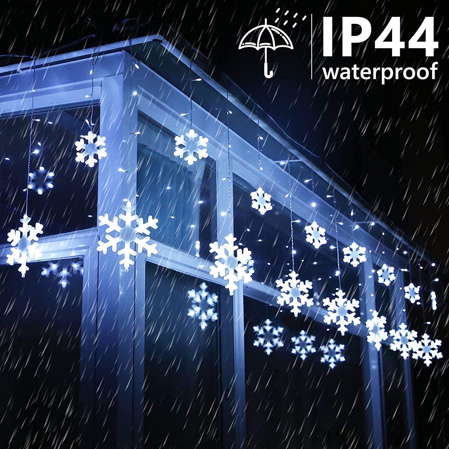 Christmas Snowflake Lights Outdoor, 17.22ft 264 LED Snowflake Icicle Lights with 22 Drops, 8 Modes connectable Plug In Christmas Light Waterproof for Eaves, Garden, Indoor & Outdoor Xmas Decor (White)