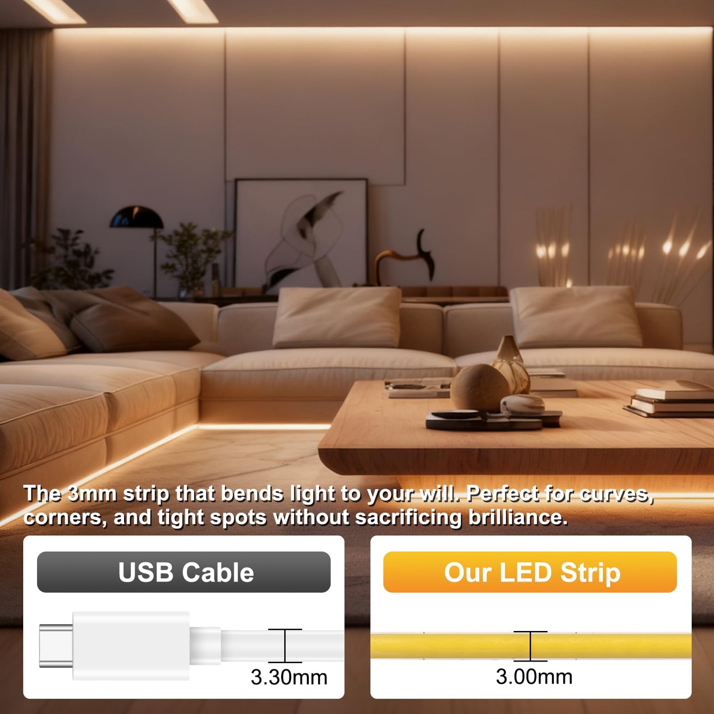 3mm COB Strip Light, DC 12V Cold White 16.4ft Flexible Cuttable Ultra-Thin LED Tape CRI>90 Uniform Dotless 400LEDs/M LED Light for Christmas Bedroom Home Kitchen Cabinet Decor (NO Power Supply)
