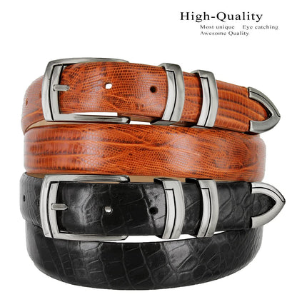Belts.com BS8191 Gun Genuine Full-Grain Cowhide Leather Designer Golf Dress Belt 1-1/8"(30mm) Wide (Alligator Black, 44)