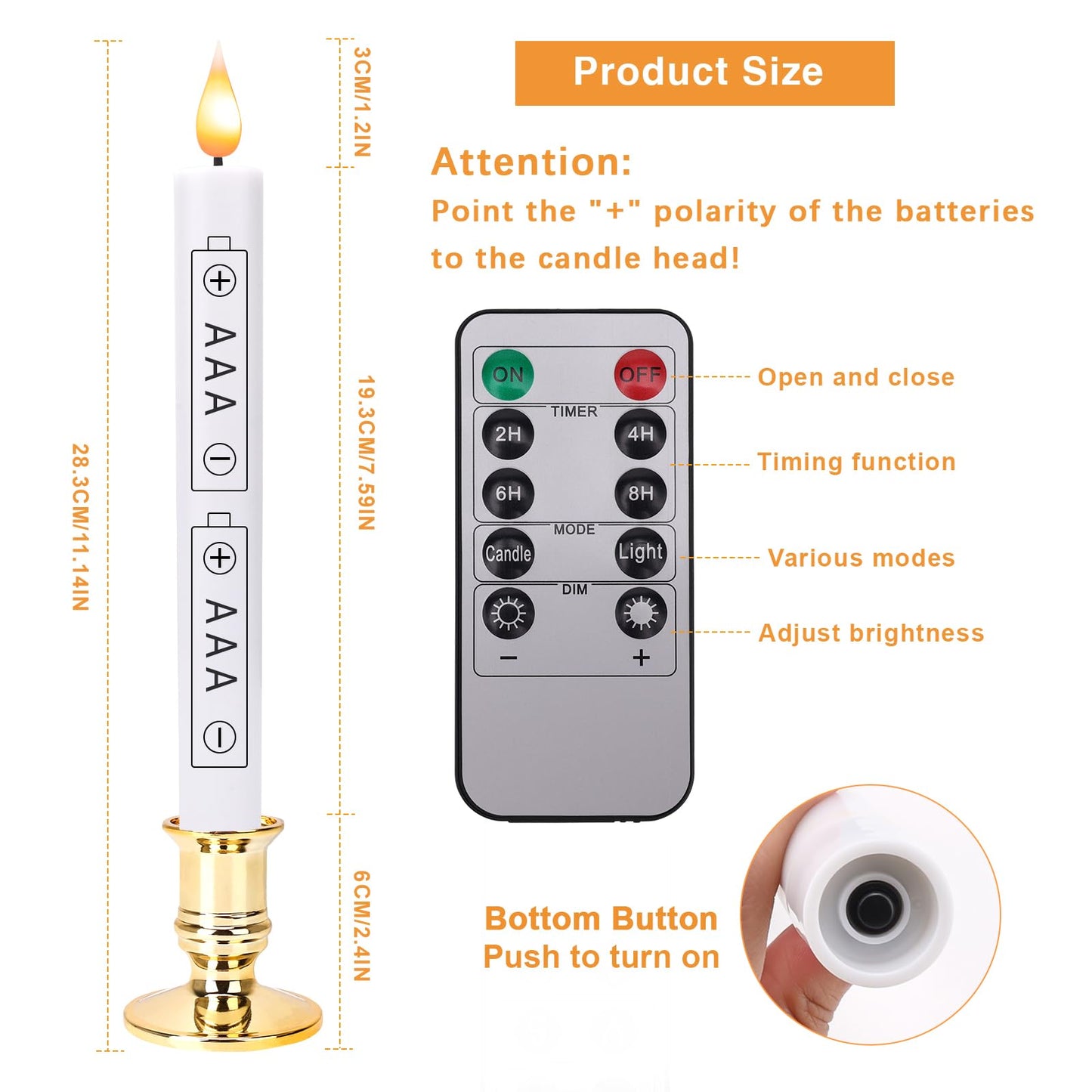 Bociks Flameless Window Candles with Remote Timer 10 PCS Battery Operated LED Flickering Taper Candle Lights with Removable Gold Candle Holders Best Gift for Xmas Wedding Home Dinner Decor