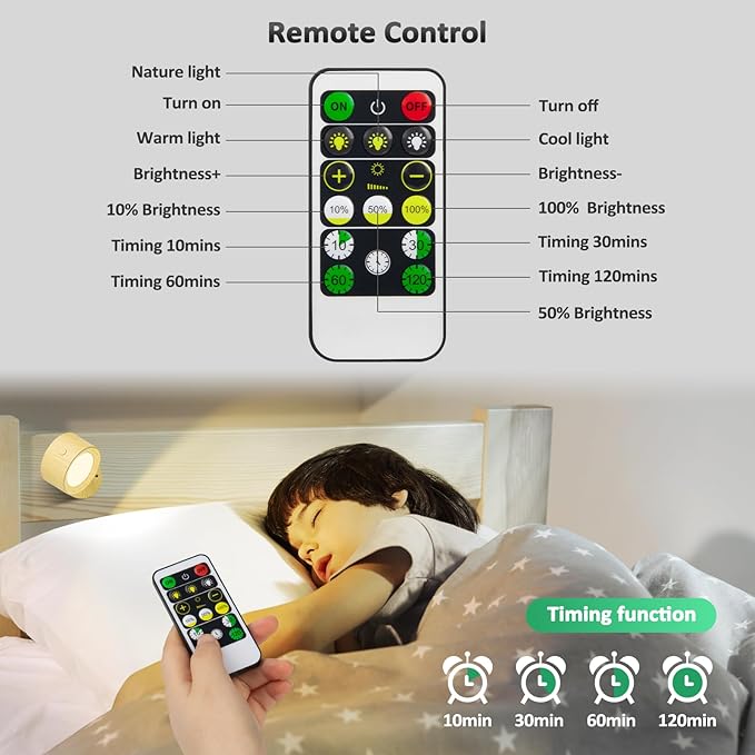 Lightbiz LED Wall Sconces, Wall Mounted Lamp 2 Pcs with Remote Rechargeable Battery Operated, 3 Color Temperatures & Dimmable Wall Lights Magnetic 360° Rotation Light
