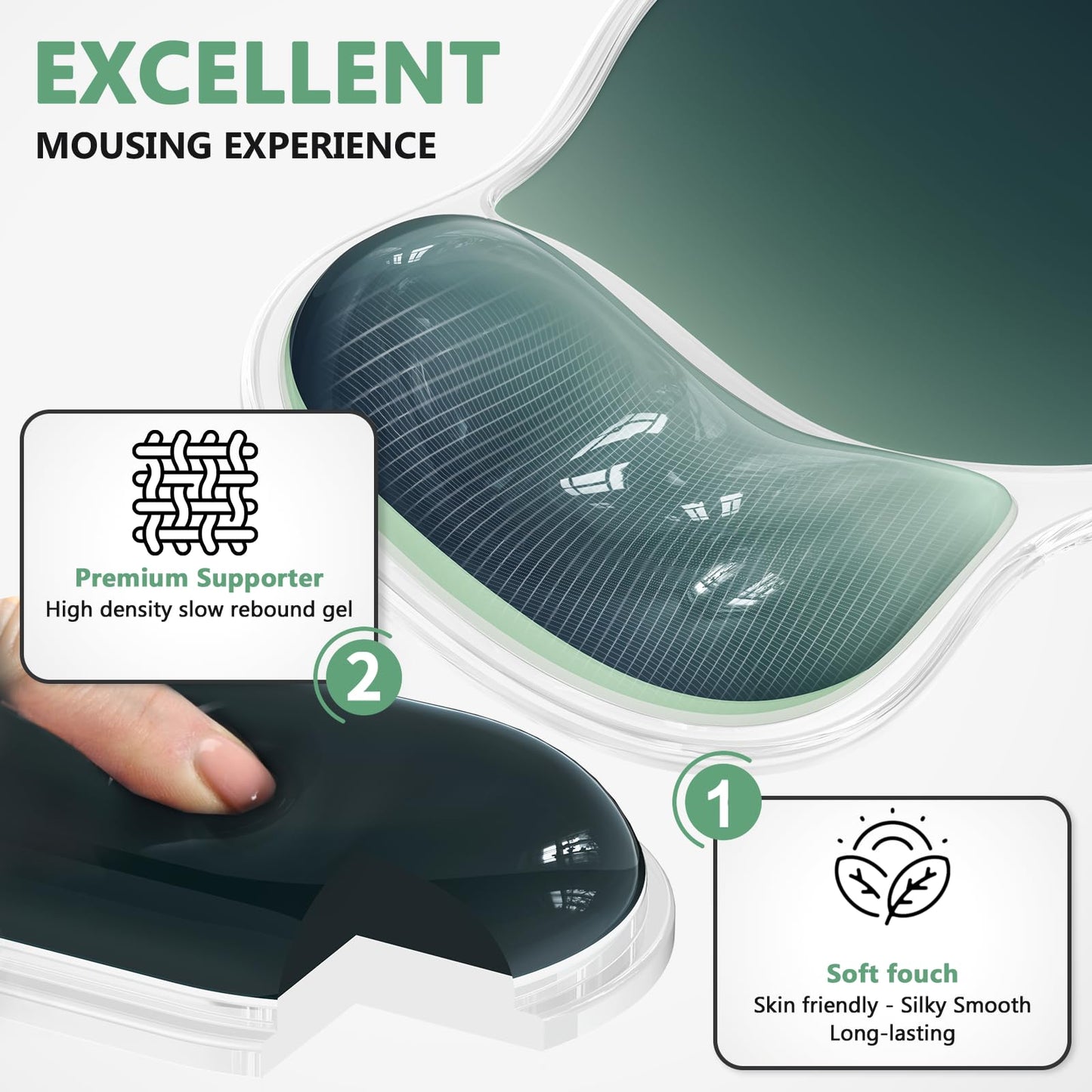 AKIT Ergonomic Mouse Pad with Wrist Rest& Keyboard Wrist Rest, Wrist Rest for Computer Keyboard, Pain Relief, Non-Slip Gel Base, Mousepad Wrist Support for Gaming, Office, Waterdrop Shaped Green
