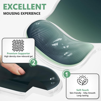 AKIT Ergonomic Mouse Pad with Wrist Rest& Keyboard Wrist Rest, Wrist Rest for Computer Keyboard, Pain Relief, Non-Slip Gel Base, Mousepad Wrist Support for Gaming, Office, Waterdrop Shaped Green