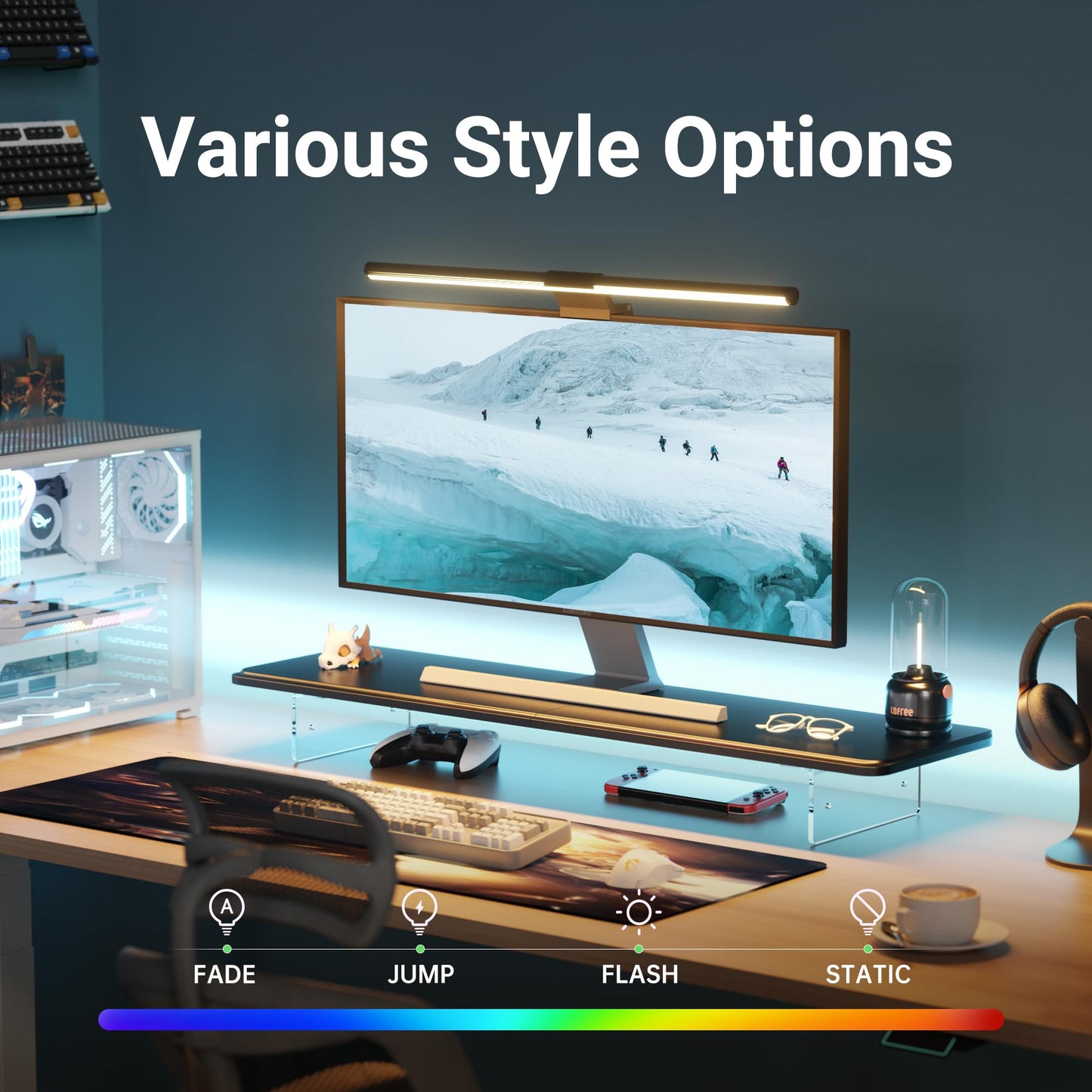 AFOOYO Monitor Stand Riser,31.5-Inch LED Light Wood Computer Monitor Stand with Adjustable Acrylic Legs,Desk Accessories Desktop Organizer Stand for, Computer,Laptop,Printer,PC TV Screen Riser,Black