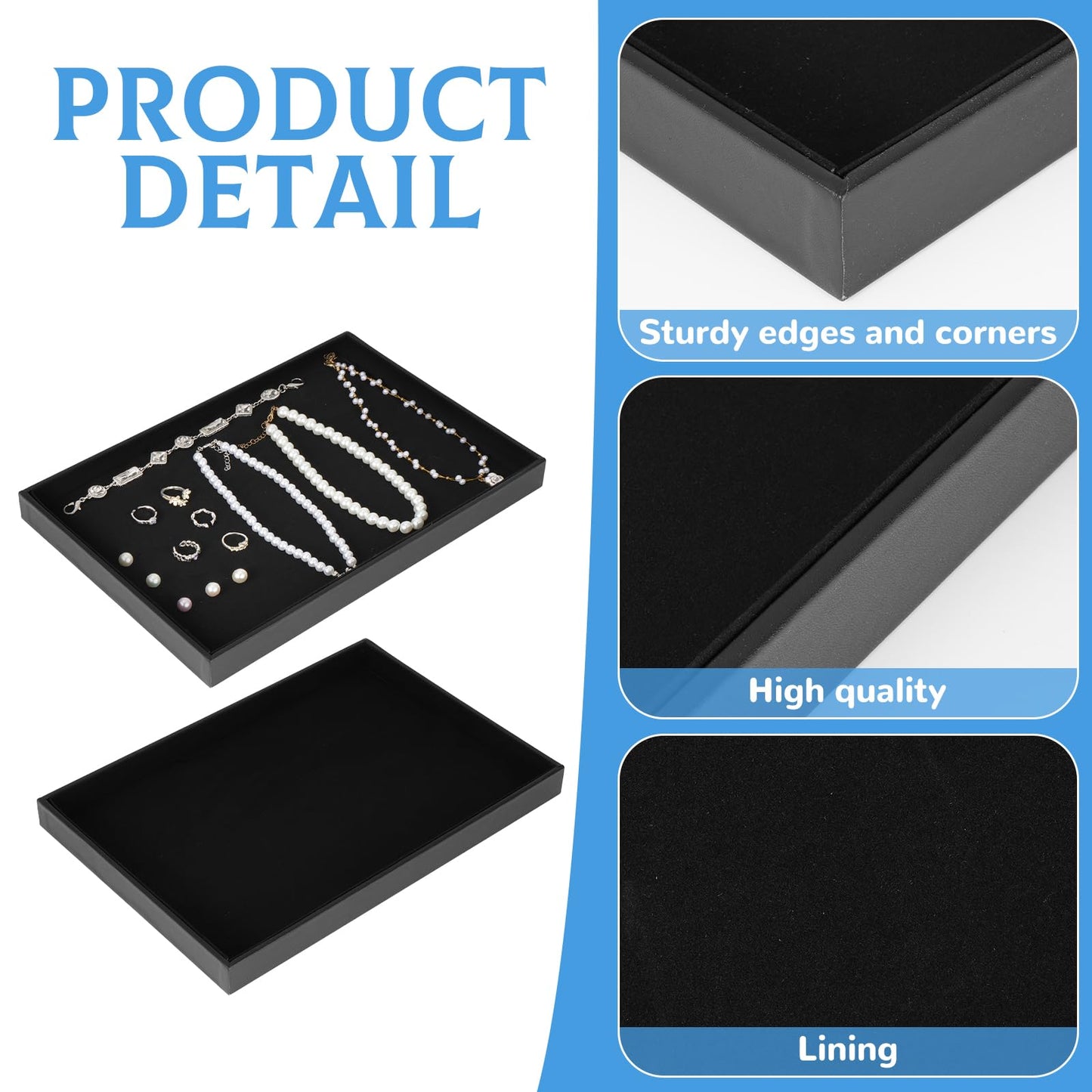 10 Pcs Velvet Stackable Jewelry Tray Showcase Display Jewelry Organizer Tray for Drawers Countertop, Empty Plate for Necklace, Ring, Bracelet Organizing, and Earring Storage Display (Black)