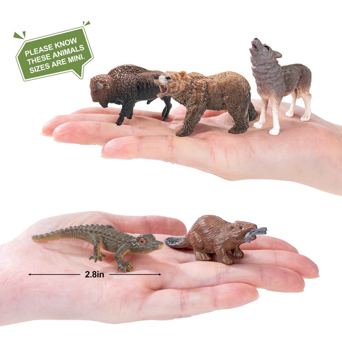 THINKBAY 16PCS Mini North American Forest Woodland Animals Figurines Toys, Realistic Jungle Wild Animal Figures with Wolf,Bear,Bison,Reindeer,Birthday Party Favors Valentine's Day Gifts for Kids