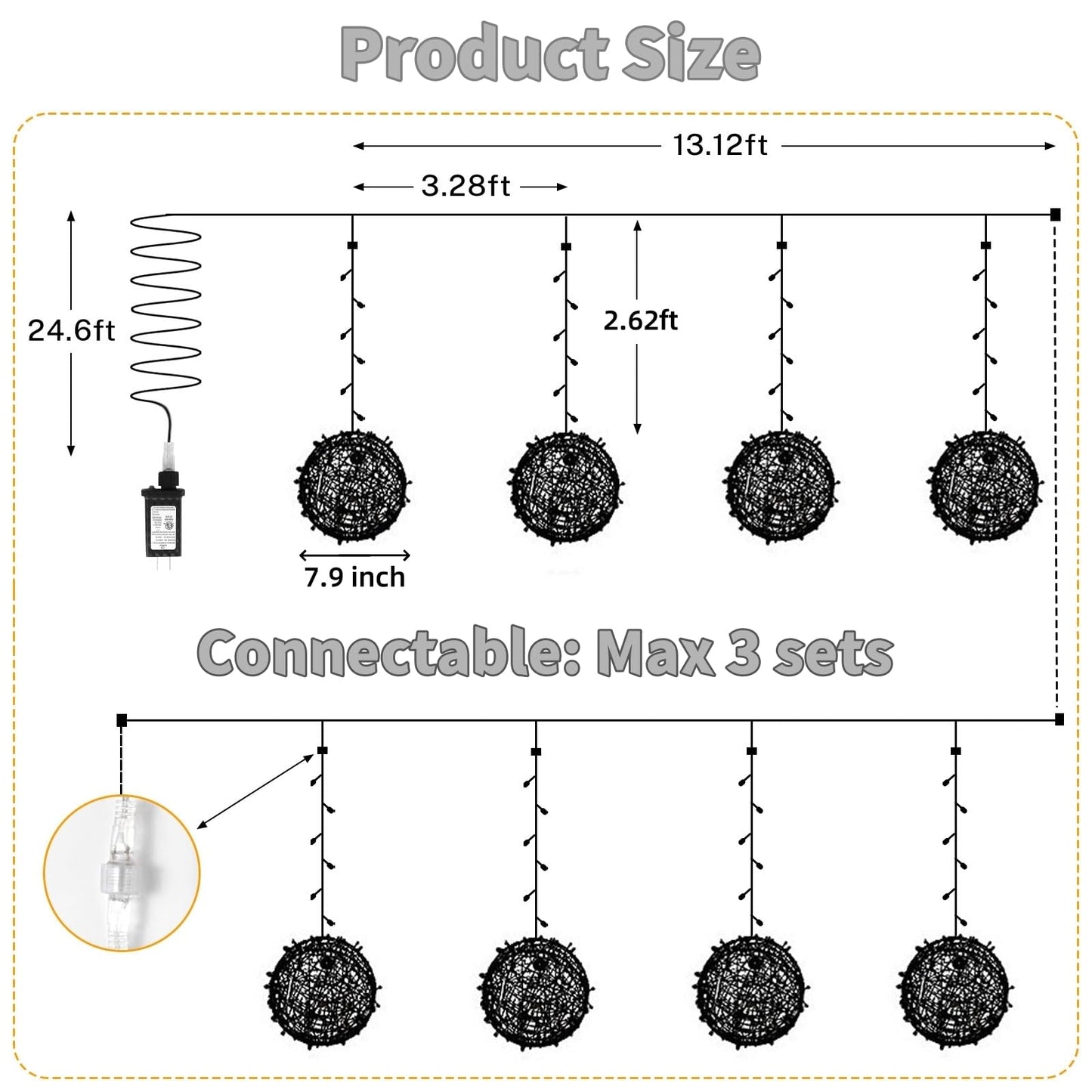 Outdoor Christmas Balls Lights 4 Pack Hanging 7.1" LED Garden Sphere Tree Lights 8 Modes Waterproof Glow Globe Light with Memory Timer Plug for Yard Porch Eave Patio Home Bedroom Decoration-Cool White