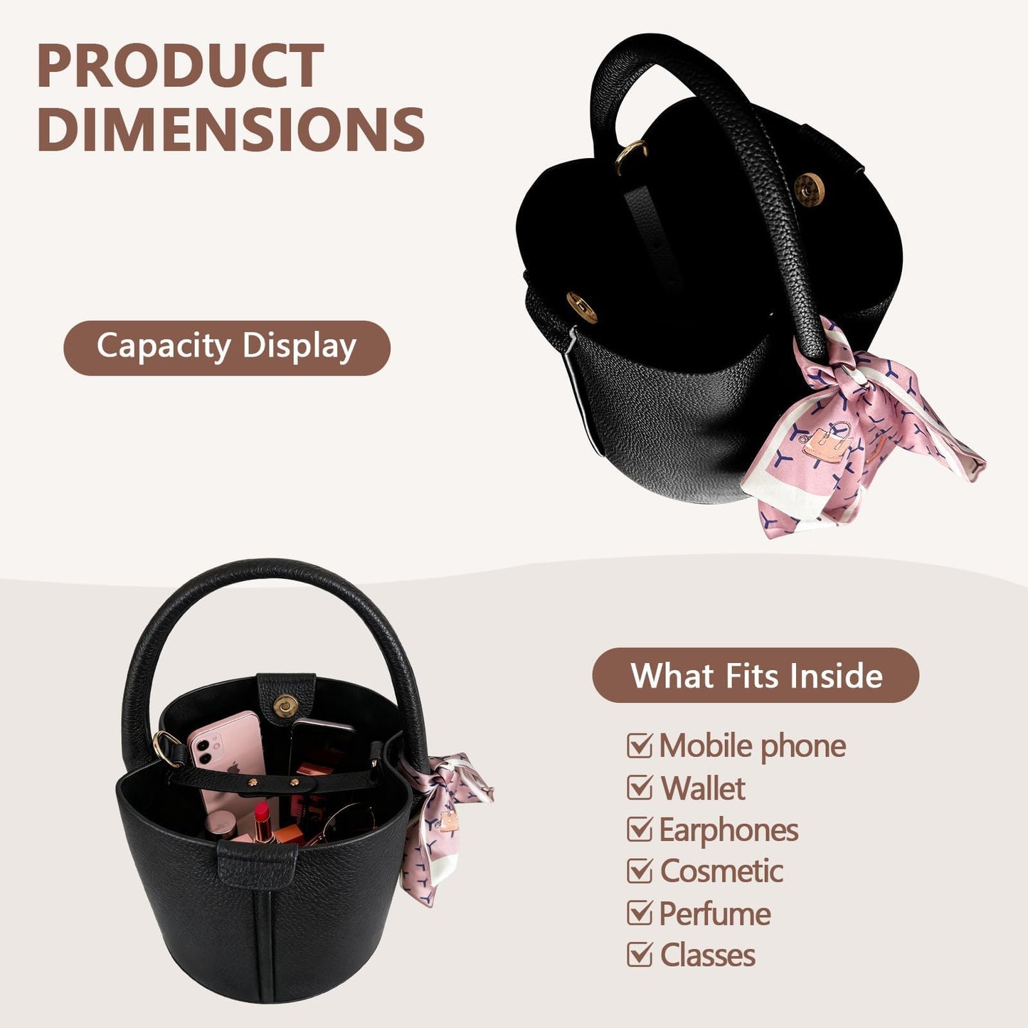 JongCen Vegan Leather Bucket Bag for Women Crossbody Bucket Purse with Removable & Adjust Shoulder Strap Fashion Bucket Handbag