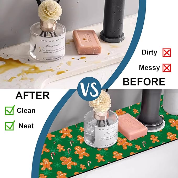 Christmas Happy New Year Sink Faucet Absorbing Mat Santa Claus Super Absorbent
