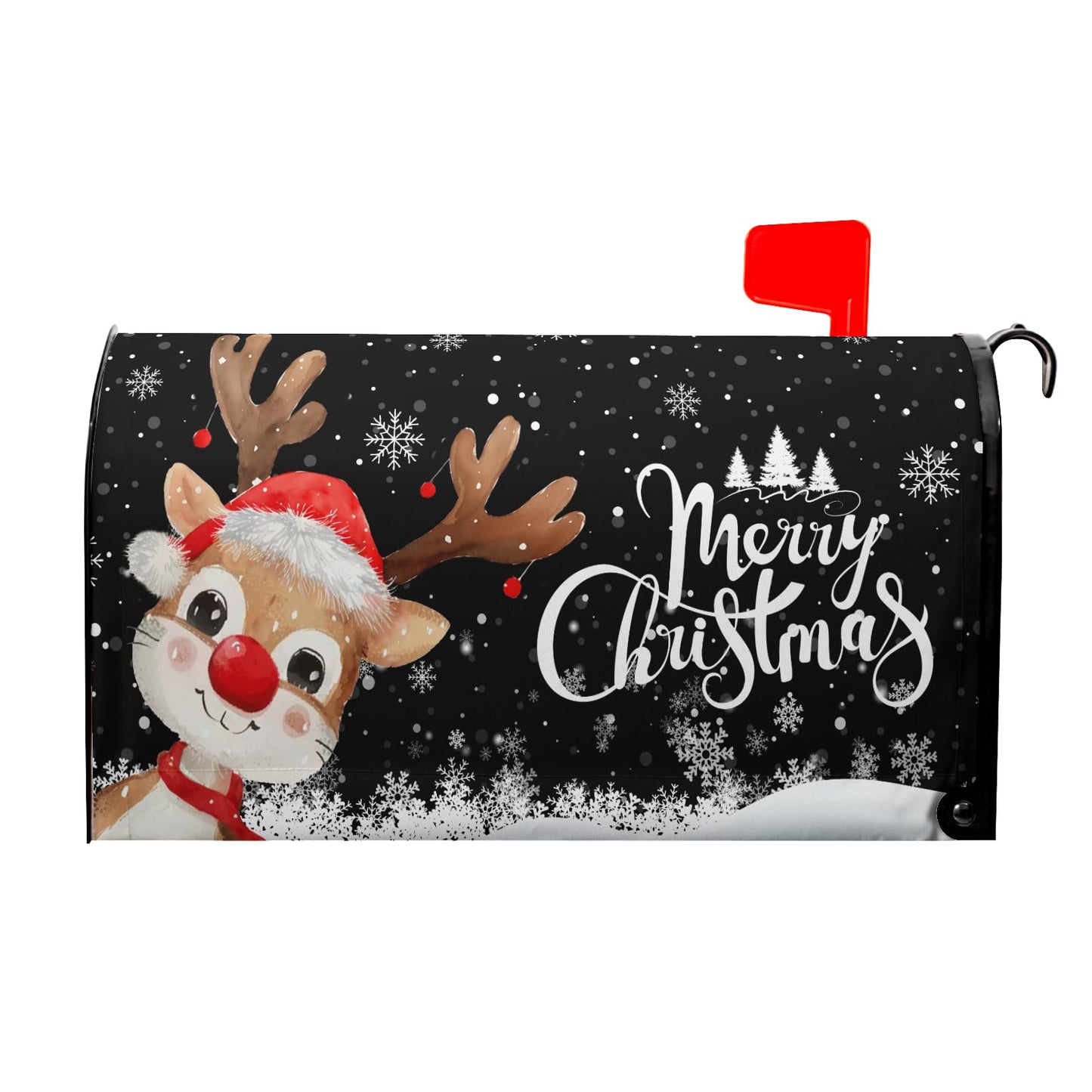 Anyako Merry Christmas Reindeer Black Mailbox Covers Magnetic Standard Size 18" X 21",Winter Snowflake Mailbox Wraps Post Letter Winter Box Cover for Holiday Garden Yard Decor