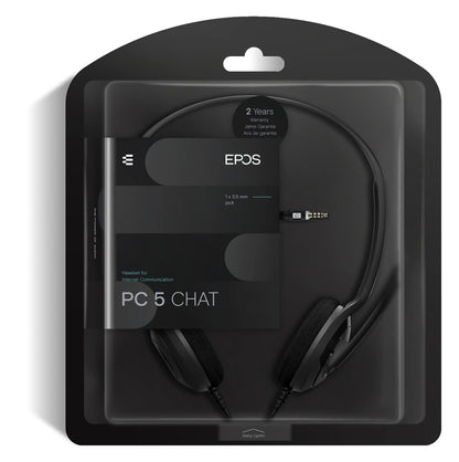 EPOS Sennheiser PC 5 Chat - Headset for Internet Communication, E-Learning and Gaming - Noise Cancelling Microphone, Casual Gaming Lightweight, high Comfort, Minimalistic, Black