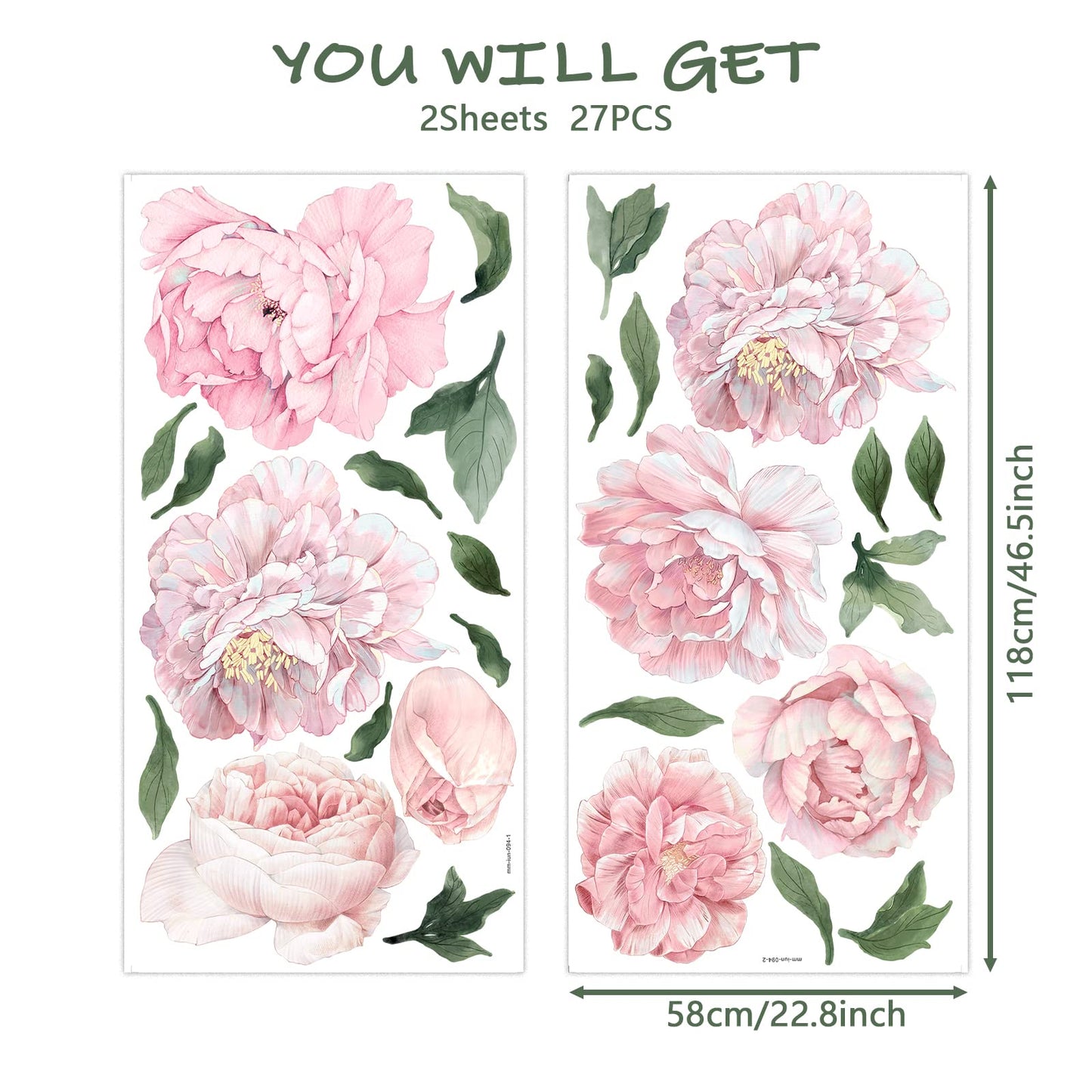 Pink Peony Wall Stickers for Nursery Wall Decor Flowers Wall Decals Peel and Stick Kids Floral Decals for Girls Bedroom Living Room Nursery Wall Decor