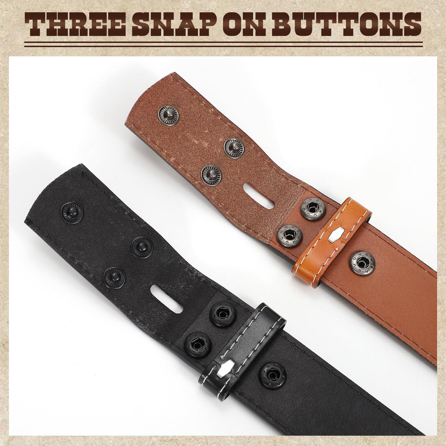 LALATCH Mens Western Cowboy Belt, 2 Pack Western Belts without Buckle for Men Woman Cowgirl Leather Jeans Belt, Brown+Black