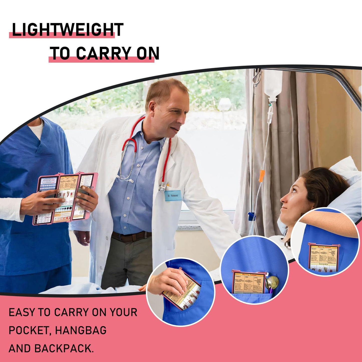 Nursing Clipboard Foldable, Foldable Clipboard w/Nursing Edition Cheat Charts,3 Layers Aluminum, Nurse Clip Board w/Low Profile Clip&Pen Clip Pocket for Students, Nurses and Doctors, Rose