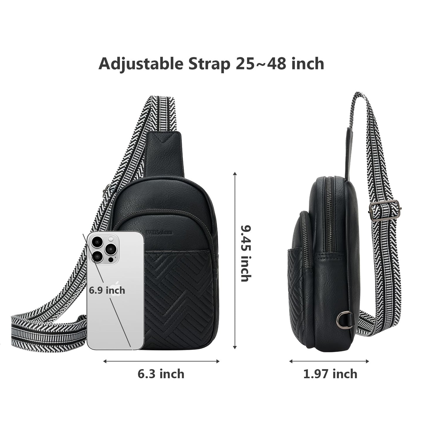 WILLSOLUNA Leather Crossbody Bags for Women Small Sling Bag Anti Theft RFID Chest Purse Fanny Pack for Travel (Black)