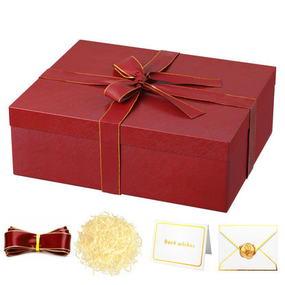 JOYIT Red Gift Box 16.5''x13''x5.5'' - Large Gift Boxes with Lid for Presents Packaging, Birthday, Christmas, Wedding, Anniversary, Big Gift Box with Ribbon, Shred Filler, Card, Wax Seal (Red)