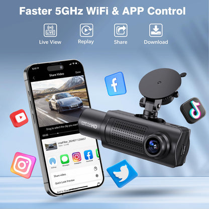 Miden X5 4K WiFi Dash Cam Front and Rear Inside, 2160P+1080P+1080P FHD 3 Channel Dash Camera for Cars, 360° All Sides Dashcam, Free 64G SD Card, G-Sensor, WDR, Night Vision, 24H Parking Monitor