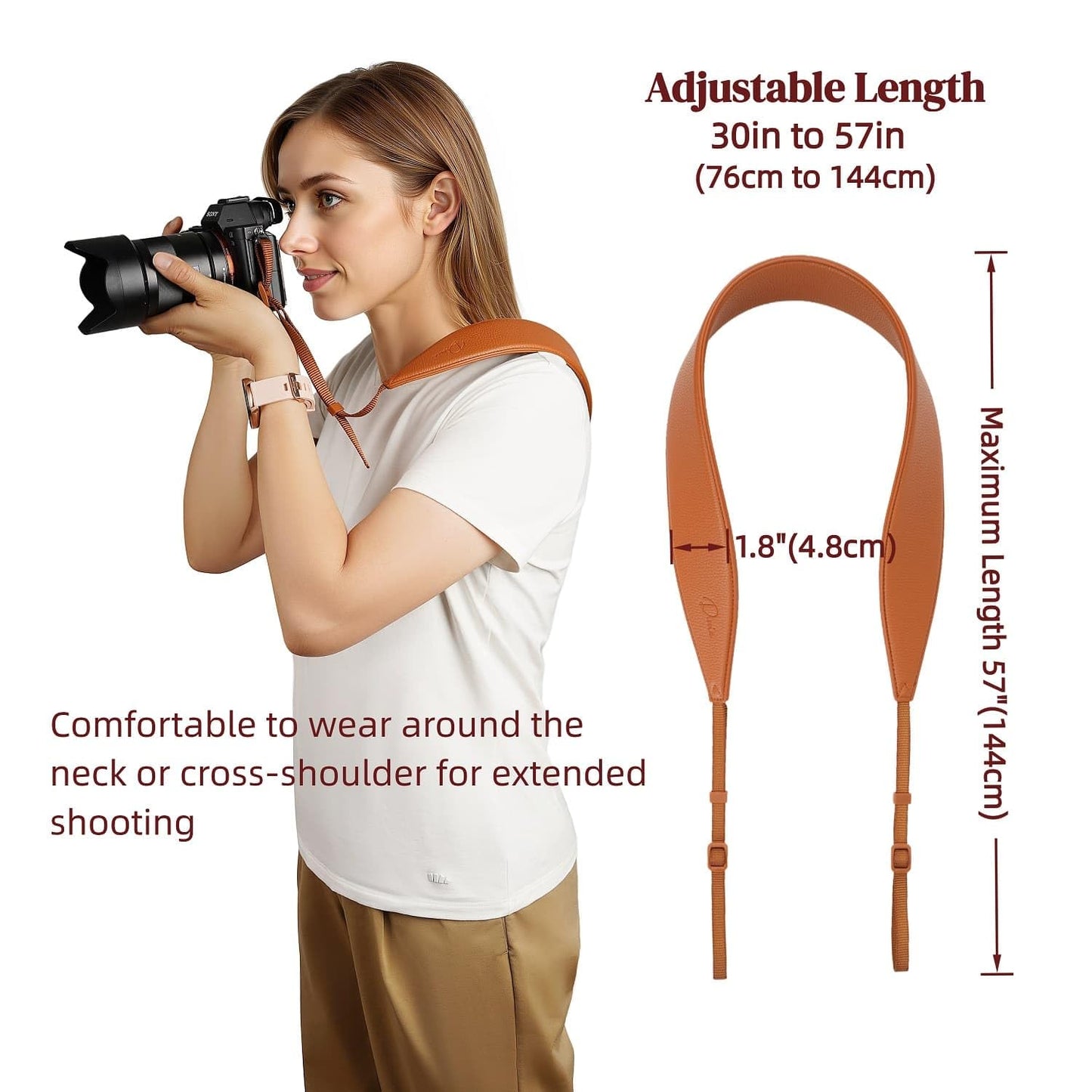 Divvia 1.8”Wide Camera Strap, Fashionable PU Leather Camera Strap for Sony/Nikon/Canon/Minolta/Panasonic/SLR/DSLR Cameras (Brown, 1.8 inch)
