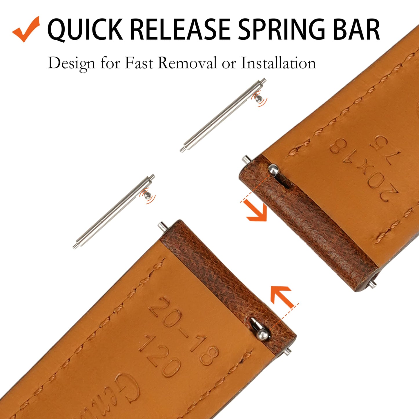 Gomvadr Quick Release Leather Watch Bands 14mm 16mm 18mm 19mm 20mm 21mm 22mm 24mm ,Vintage Oil Wax-Tanned Leather Watch Straps Men's Watch Band Replacement Watch Strap for Men Women,Tan with Contrast Stitch/Blk Buckle, 20mm
