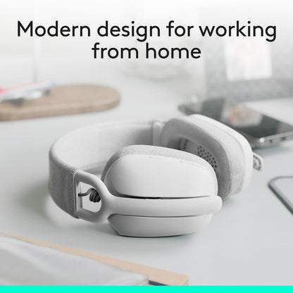 Logitech Zone Vibe 100 Lightweight Wireless Over Ear Headphones with Noise Canceling Microphone, Advanced Multipoint Bluetooth Headset, Works with Teams, Google Meet, Zoom, Mac/PC - Off White