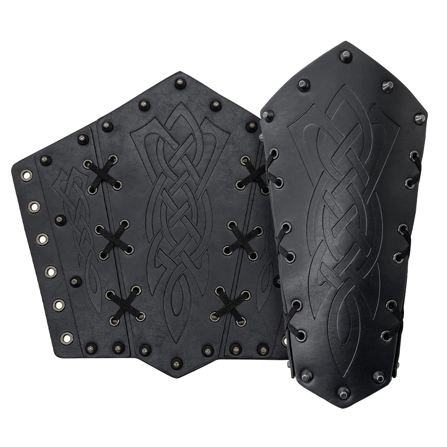 HiiFeuer Medieval Embossed Arm Bracers, Retro Faux Leather Knight Arm Gauntlets, Vintage Renaissance Arm Guards (Black A)