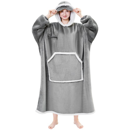 IFNOW Wearable Blanket Hoodie,Oversized Sherpa Hooded Blanket Sweatshirt with Eye Mask and Pocket,Cozy Flannel Blanket with Sleeves for Adult, Christmas Birthday Gifts for Women Mom Girlfriend,Grey