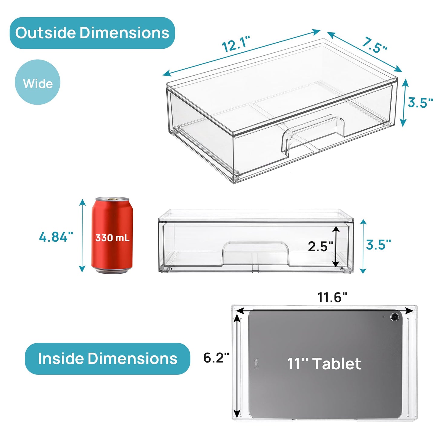 Vtopmart 12.1''W Clear Stackable Storage Drawers,3 Pack Acrylic Plastic Organizers Bins for Makeup Palettes, Cosmetics, and Beauty Supplies,Ideal for Vanity, Bathroom,Cabinet,Desk Organization