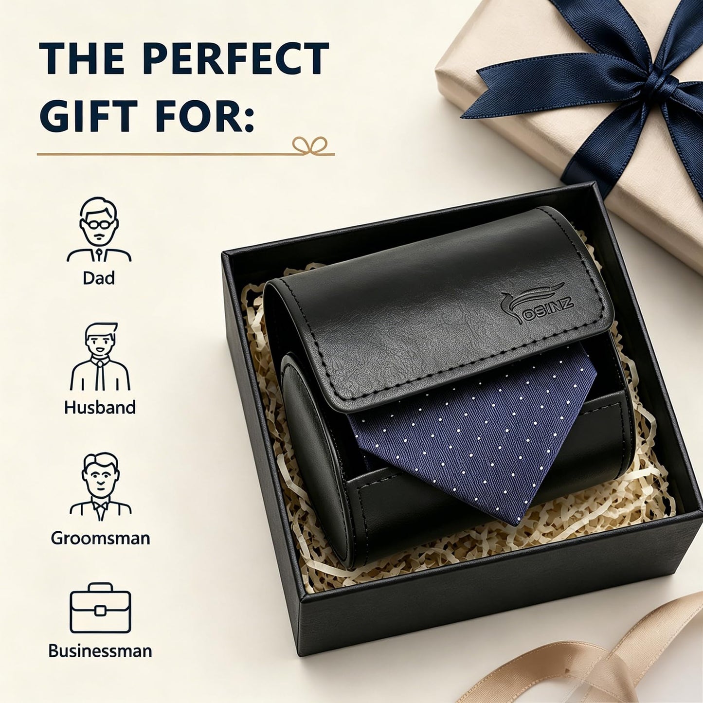 WAJJ Men’s Necktie Travel Case, Tie Anti-Wrinkle Organizer Box - Formal Cylinder Shape (Black)
