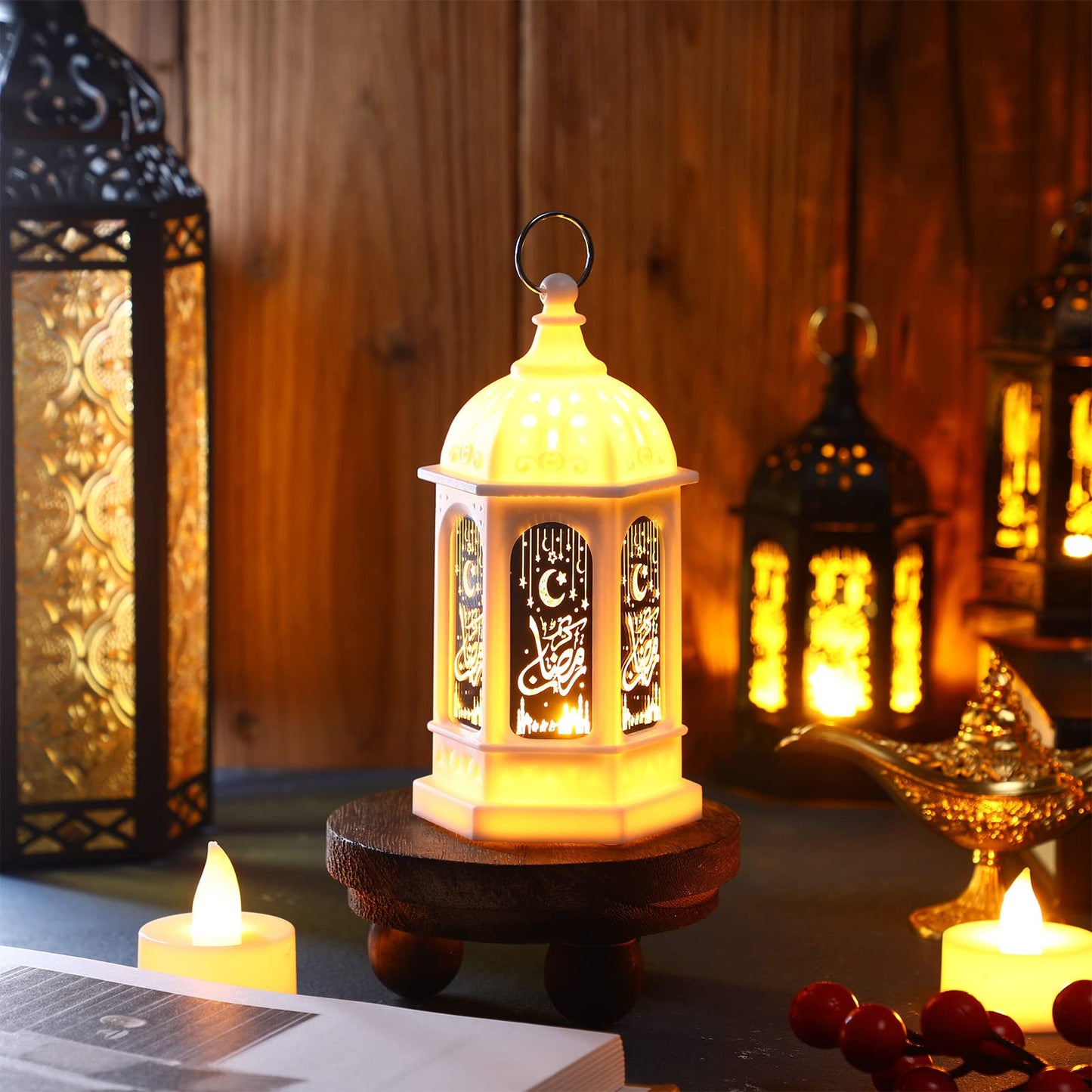 Threan 12 Pcs Ramadan Lantern Lights LED mini Eid Mubarak Lantern Gifts, Ramadan Decorations for Home Table Wall Eid Centerpieces Decor (White Meteor)